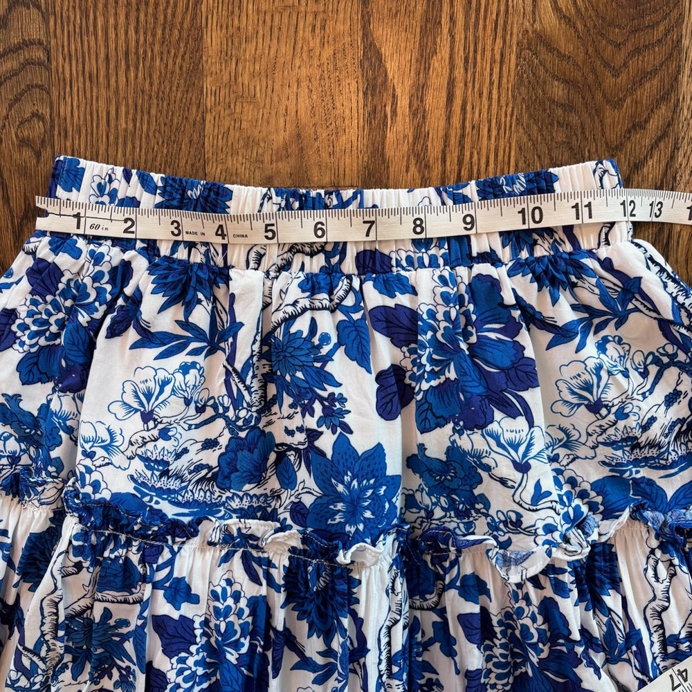 Hyacinth House by Tuckernuck Blue Floral Tiered Midi Skirt XS Cottagecore Boho - Picture 4 of 6